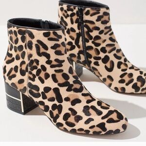 Chico’s Dyana Leopard Print Calfskin Ankle Boots, NWOT, US Size 7